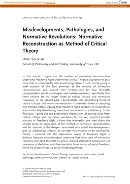 Normative Reconstruction As Method of Critical Theory Jo¨Rg Schaub School of Philosophy and Art History, University of Essex, UK