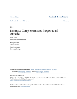 Recursive Complements and Propositional Attitudes Jill De Villiers Smith College, Jdevilli@Smith.Edu