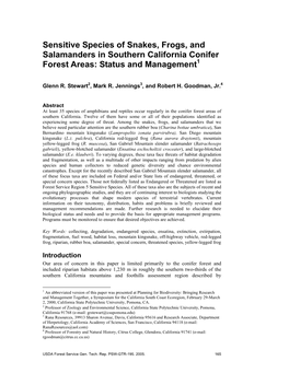 Sensitive Species of Snakes, Frogs, and Salamanders in Southern California Conifer Forest Areas: Status and Management1