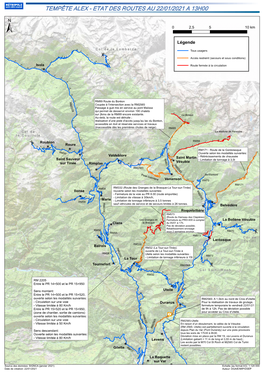 Tempête Alex - Etat Des Routes Au 22/01/2021 a 13H00
