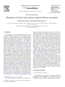 Phylogeny of Calvin Cycle Enzymes Supports Plantae Monophyly