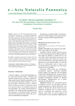 E-Acta Naturalia Pannonica, Tomus 2, Nr. 3, 2011