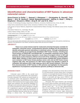 Identification and Characterization of RET Fusions in Advanced Colorectal Cancer