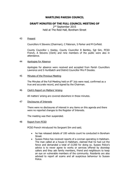 Minutes Parish Council Meeting 2Nd September