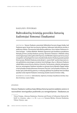 Baltvokiečių Švietėjų Poveikis Lietuvių Žadintojui Simonui Daukantui