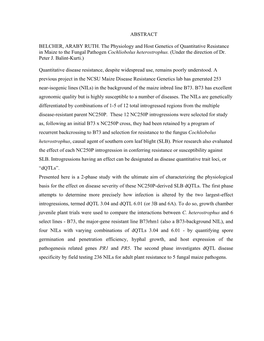 ABSTRACT BELCHER, ARABY RUTH. the Physiology and Host Genetics
