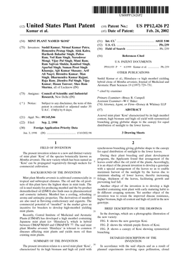 (12) United States Plant Patent (10) Patent No.: US PP12,426 P2 Kumar Et Al