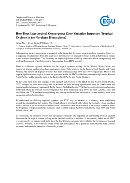 How Does Intertropical Convergence Zone Variation Impact on Tropical Cyclone in the Northern Hemisphere?