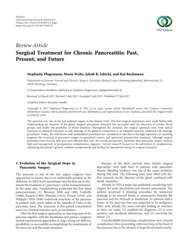 Review Article Surgical Treatment for Chronic Pancreatitis: Past, Present, and Future