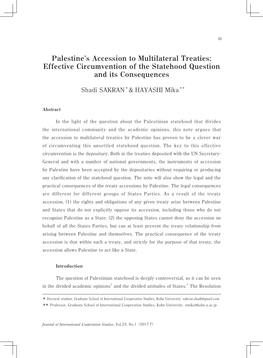 Palestine's Accession to Multilateral Treaties: Effective Circumvention Of