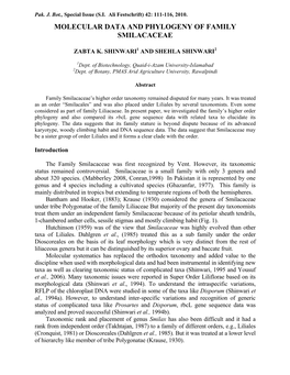 Molecular Data and Phylogeny of Family Smilacaceae