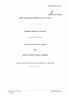 Company Limited by Guarantee ARTICLES of ASSOCIATION OF