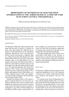 Biodiversity of Macrofungi of Selected Field Afforestations in the Agroecological Landscape Park Near Turew (Central Wielkopolska)