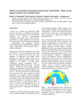 Marine Environmental Contaminant Issues in the North Pacific: What Are the Dangers and How Do We Identify Them?