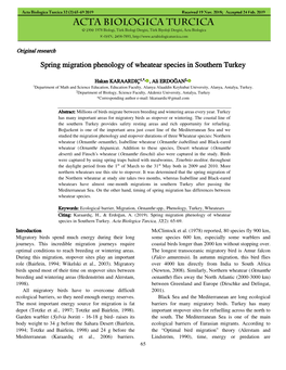 Spring Migration Phenology of Wheatear Species in Southern Turkey