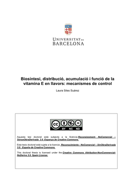 Biosíntesi, Distribució, Acumulació I Funció De La Vitamina E En Llavors: Mecanismes De Control