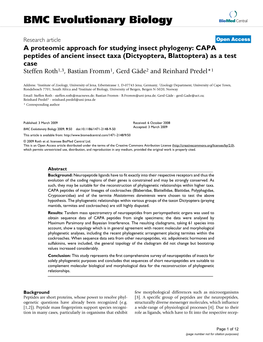 A Proteomic Approach for Studying Insect Phylogeny: CAPA Peptides of Ancient Insect Taxa (Dictyoptera, Blattoptera) As a Test Case