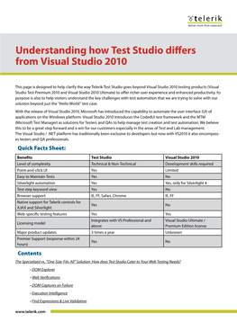 Understanding How Test Studio Differs from Visual Studio 2010