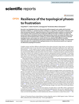 Resilience of the Topological Phases to Frustration Vanja Marić1,2, Fabio Franchini1, Domagoj Kuić1 & Salvatore Marco Giampaolo1*
