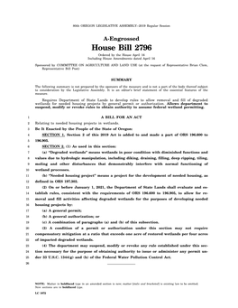House Bill 2796 Ordered by the House April 16 Including House Amendments Dated April 16