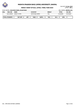 RESULT SHEET of B.Sc