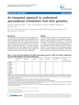 An Integrated Approach to Understand Apicomplexan Metabolism From