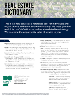 Real Estate Dictionary