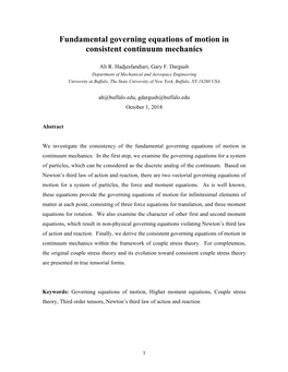 Fundamental Governing Equations of Motion in Consistent Continuum Mechanics