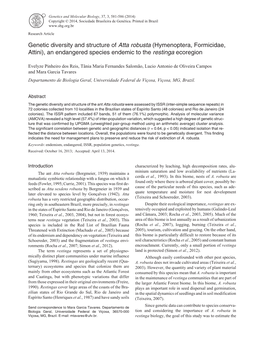 Genetic Diversity and Structure of Atta Robusta (Hymenoptera, Formicidae, Attini), an Endangered Species Endemic to the Restinga Ecoregion