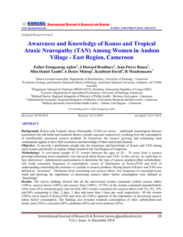 Awareness and Knowledge of Konzo and Tropical Ataxic Neuropathy (TAN) Among Women in Andom Village - East Region, Cameroon