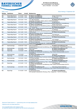 SV Viktoria Aschaffenburg Alle Vereinsspiele in Der Übersicht Zeit: 27.09.2021 - 03.12.2021
