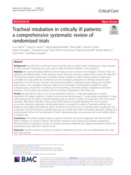 Tracheal Intubation in Critically Ill Patients