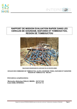 Rapport De Mission Evaluation Rapide Dans Les Cercles De Goundam, Niafunke Et Tombouctou, Region De Tombouctou