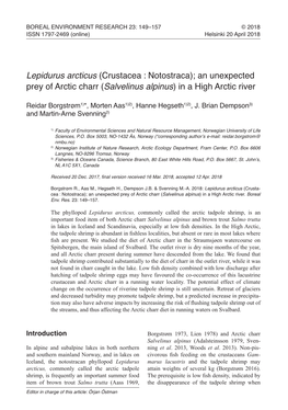 Lepidurus Arcticus (Crustacea : Notostraca); an Unexpected Prey of Arctic Charr (Salvelinus Alpinus) in a High Arctic River