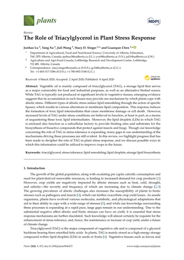 The Role of Triacylglycerol in Plant Stress Response