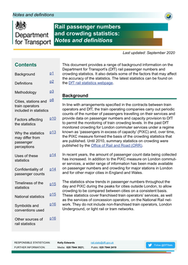 Rail Passenger Numbers and Crowding Statistics: Notes and Defnitions