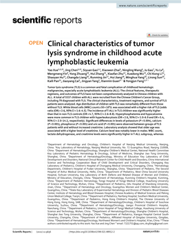 Clinical Characteristics of Tumor Lysis Syndrome in Childhood Acute Lymphoblastic Leukemia