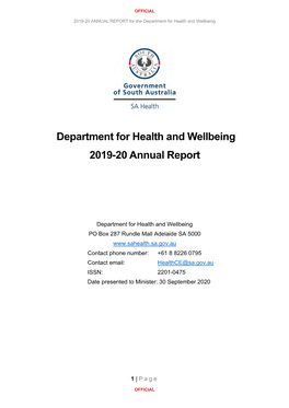 Department for Health and Wellbeing 2019-20 Annual Report
