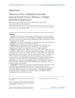 Patterns of Use of Medical Cannabis Among Israeli