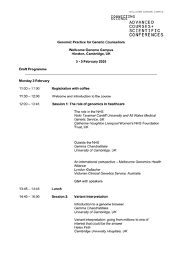 5 February 2020 Draft Programme