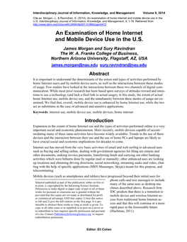 An Examination of Home Internet and Mobile Device Use in the U.S. Interdisciplinary Journal of Information, Knowledge, and Management, 9, 1-18