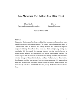 Bond Market and War: Evidence from China 1921-42