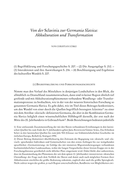 Von Der Sclavinia Zur Germania Slavica : Akkulturation Und Transformation