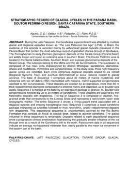 Stratigraphic Record of Glacial Cycles in the Paraná Basin, Doutor Pedrinho Region, Santa Catarina State, Southern Brazil