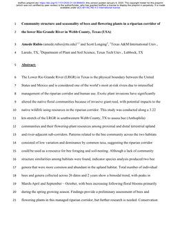 Community Structure and Seasonality of Bees and Flowering Plants in a Riparian Corridor Of
