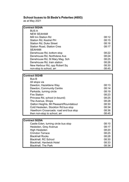 School Buses to St Bede's Peterlee (4693) As at May 2021