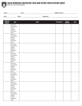 Ialha Working Equitation Tack and Attire Verification Sheet United States Equestrian Federation