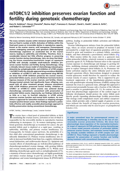 Mtorc1/2 Inhibition Preserves Ovarian Function and Fertility During Genotoxic Chemotherapy