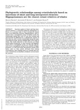 Phylogenetic Relationships Among Cetartiodactyls Based on Insertions of Short and Long Interpersed Elements: Hippopotamuses Are the Closest Extant Relatives of Whales