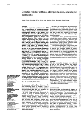 Genetic Risk for Asthma, Allergic Rhinitis, and Atopic Arch Dis Child: First Published As 10.1136/Adc.67.8.1018 on 1 August 1992